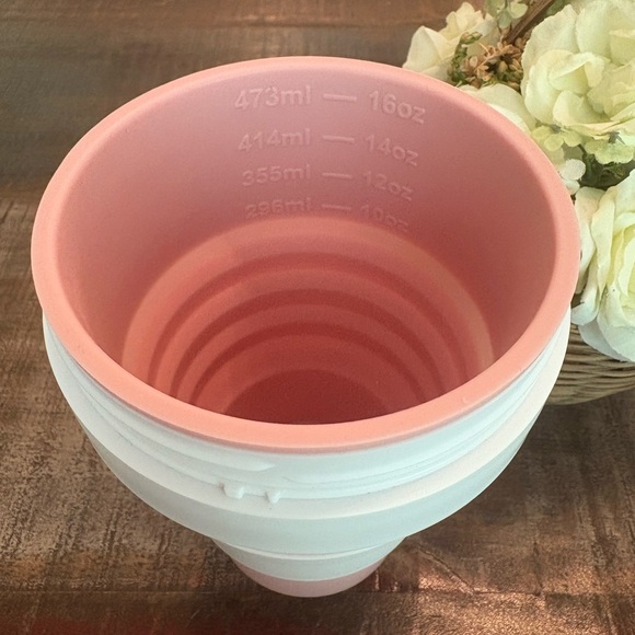 New STOJO 16-oz COLLAPSIBLE Cup in ROSE with WHITE Band + STRAW! - Picture 5 of 10